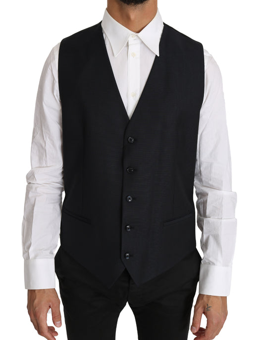  - Elegant Gray Slim-Fit Wool-Silk Vest