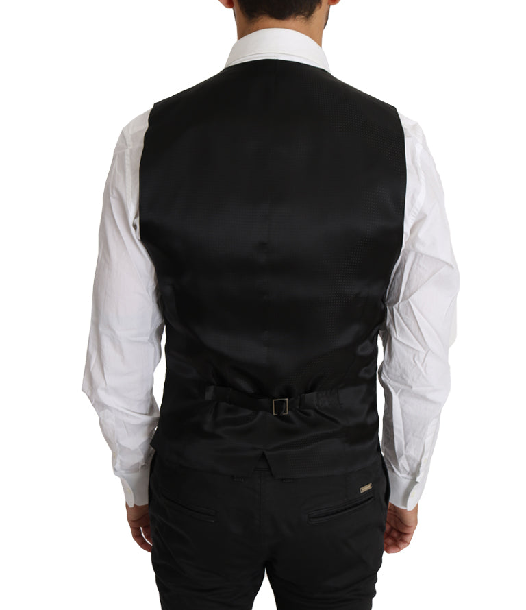 Sleek Black Wool-Silk Formal Vest - The Luxe Alliance