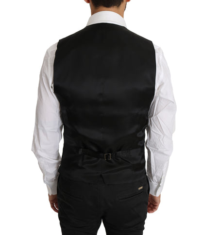 Sleek Black Wool-Silk Formal Vest - The Luxe Alliance