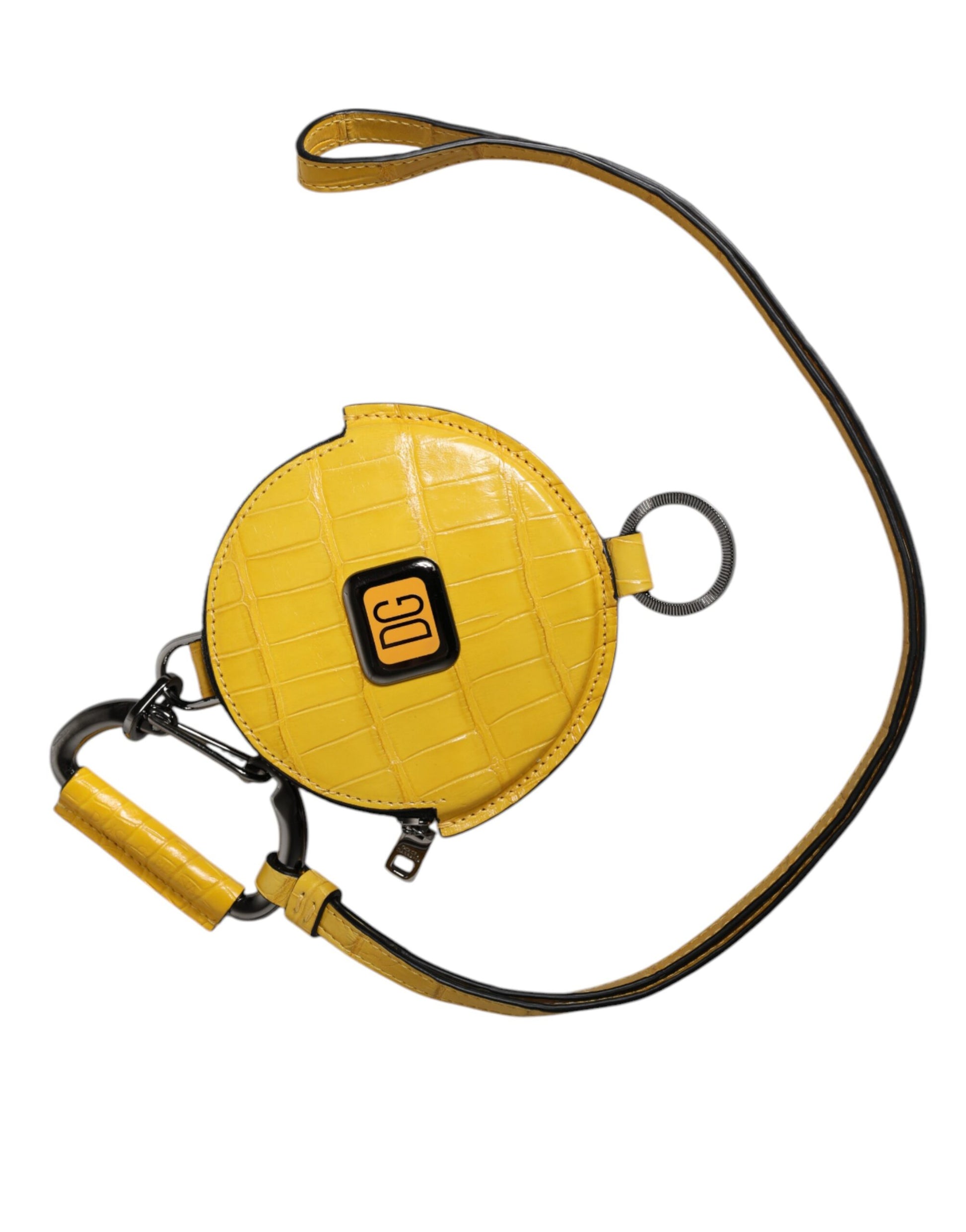 Dolce & Gabbana Yellow Leather DG Logo Coin Purse Lanyard Wallet