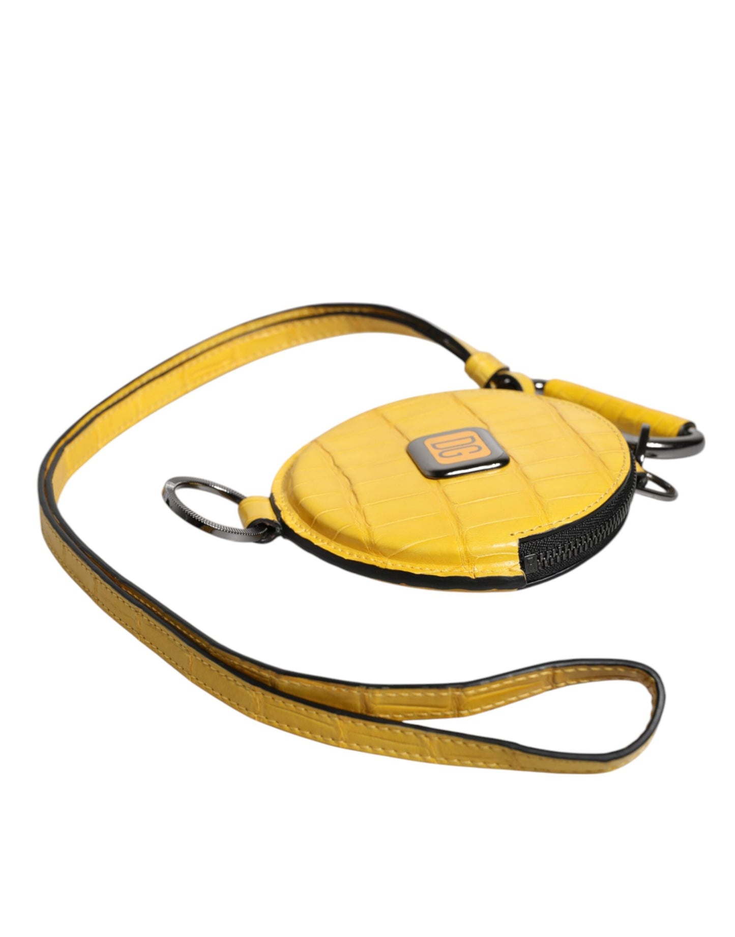 Dolce & Gabbana Yellow Leather DG Logo Coin Purse Lanyard Wallet
