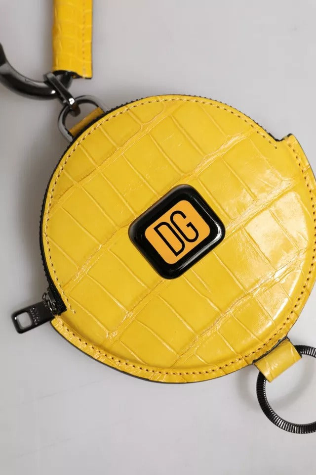 Dolce & Gabbana Yellow Leather DG Logo Coin Purse Lanyard Wallet