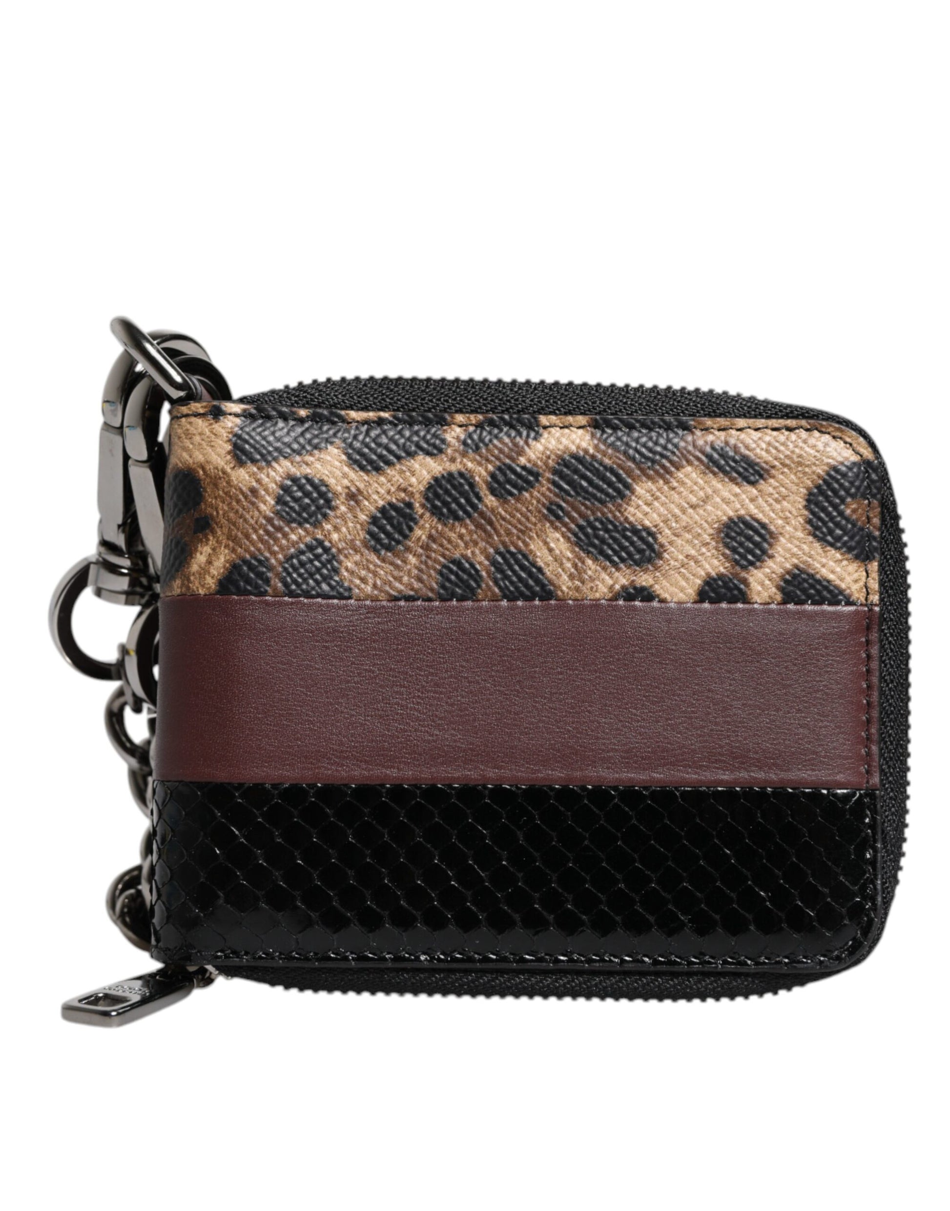 Dolce & Gabbana Leopard Leather DG Bifold Card Holder Wallet with Chain
