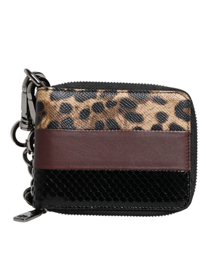  - Dolce & Gabbana Leopard Leather DG Bifold Card Holder Wallet with Chain