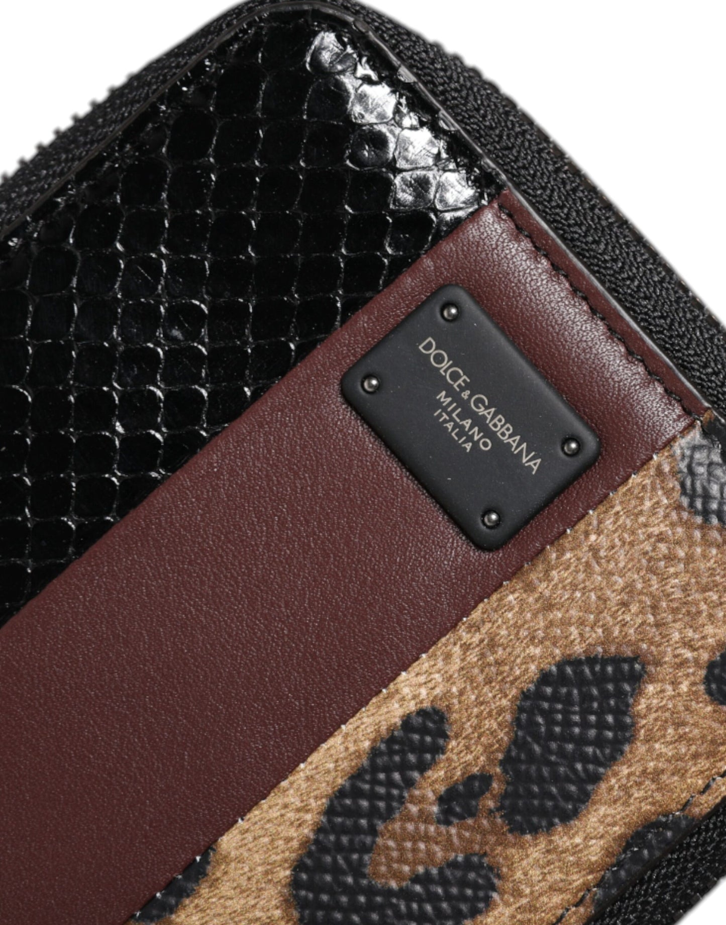  - Dolce & Gabbana Leopard Leather DG Bifold Card Holder Wallet with Chain