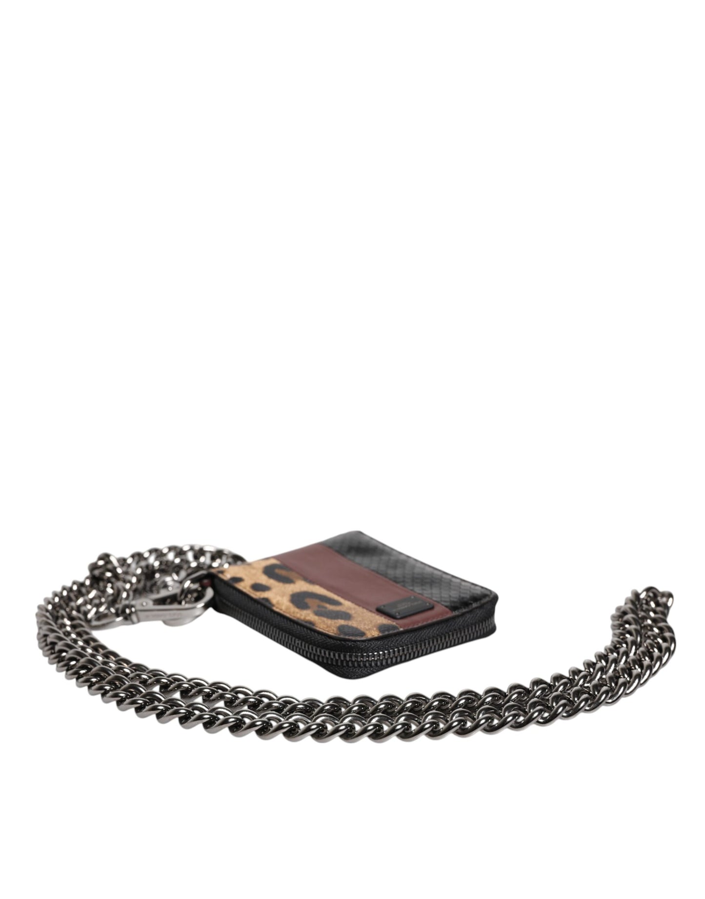  - Dolce & Gabbana Leopard Leather DG Bifold Card Holder Wallet with Chain