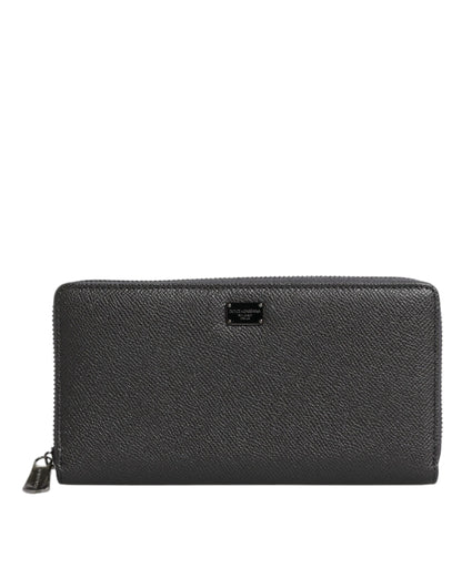 Dolce & Gabbana Women's Dark Gray Leather DG Logo Zip Around Wallet