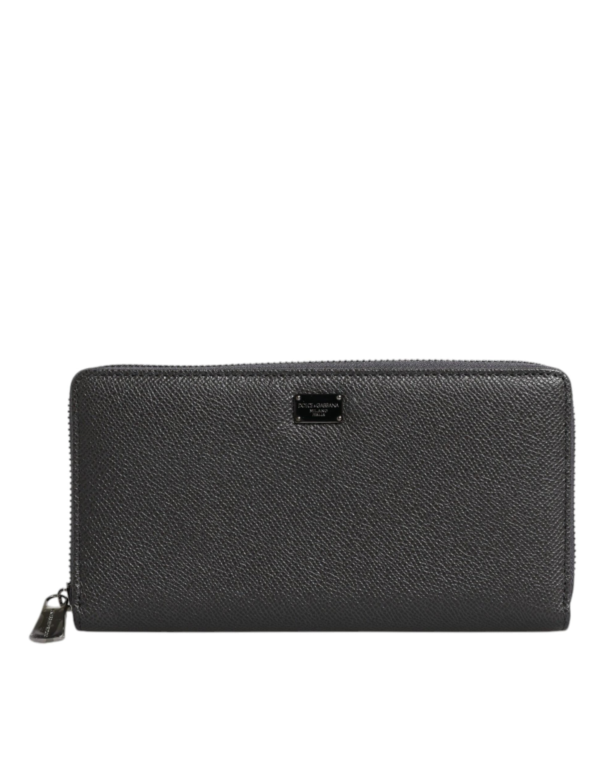 Dolce & Gabbana Women's Dark Gray Leather DG Logo Zip Around Wallet