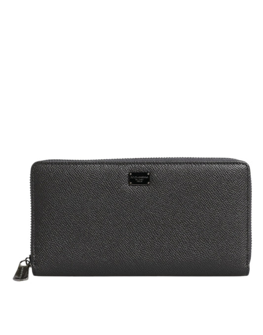 Dolce & Gabbana Women's Dark Gray Leather DG Logo Zip Around Wallet