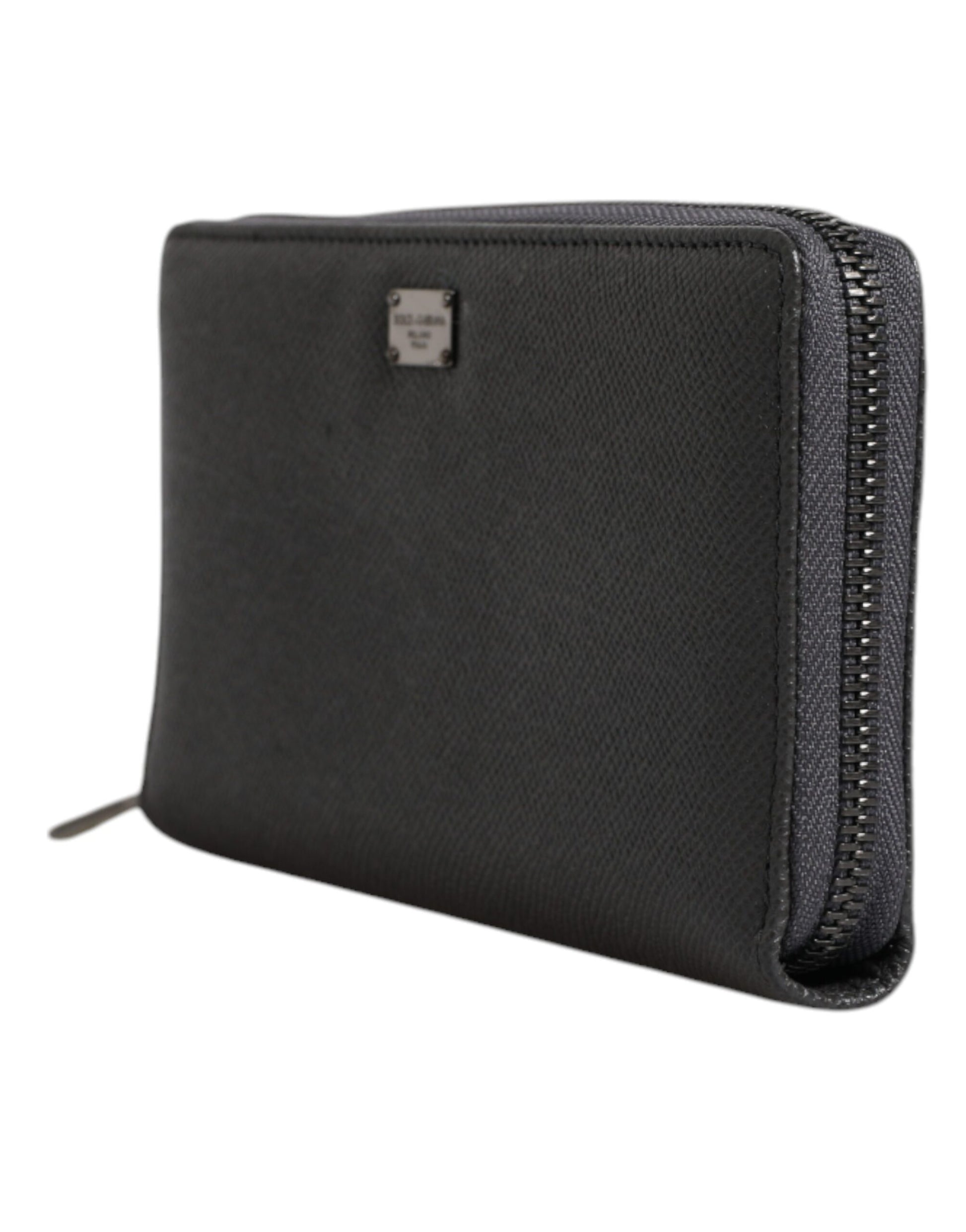 Dolce & Gabbana Women's Dark Gray Leather DG Logo Zip Around Wallet