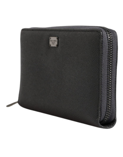 Dolce & Gabbana Women's Dark Gray Leather DG Logo Zip Around Wallet