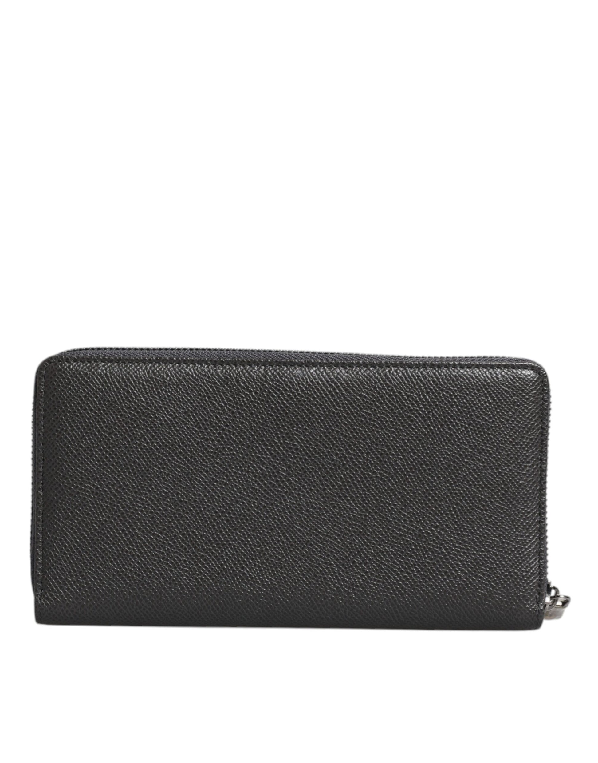 Dolce & Gabbana Women's Dark Gray Leather DG Logo Zip Around Wallet
