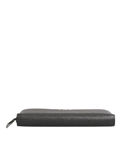 Dolce & Gabbana Women's Dark Gray Leather DG Logo Zip Around Wallet