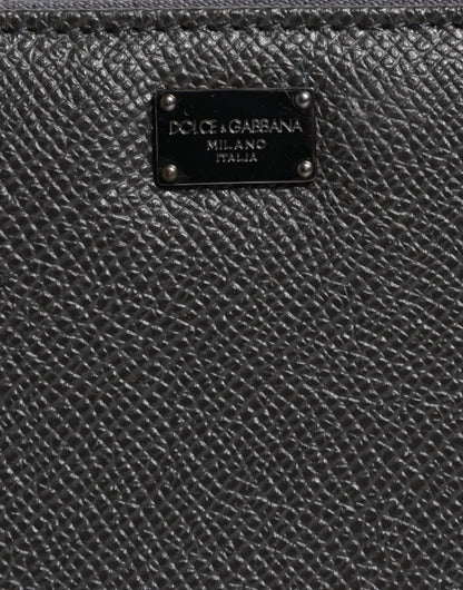 Dolce & Gabbana Women's Dark Gray Leather DG Logo Zip Around Wallet