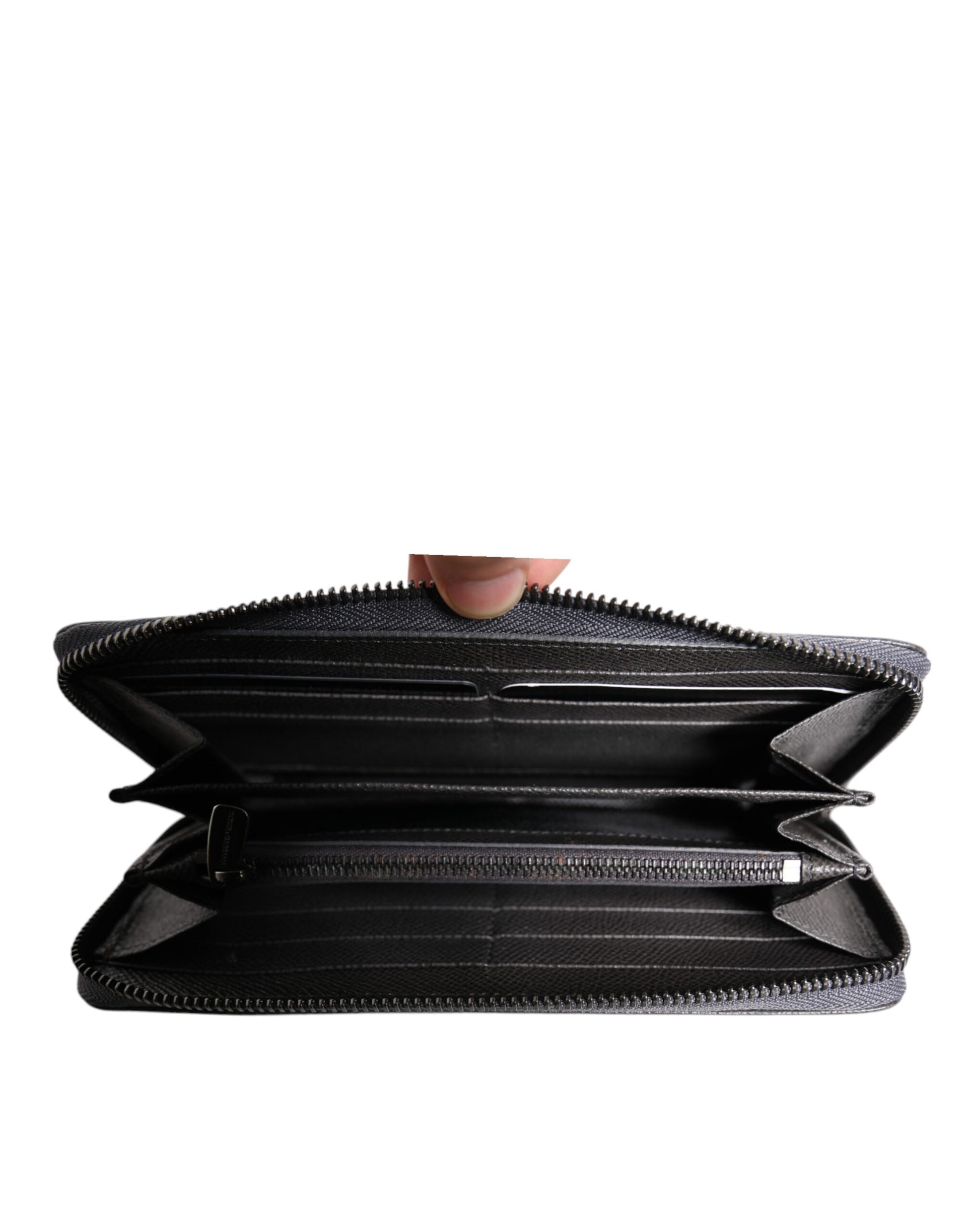 Dolce & Gabbana Women's Dark Gray Leather DG Logo Zip Around Wallet