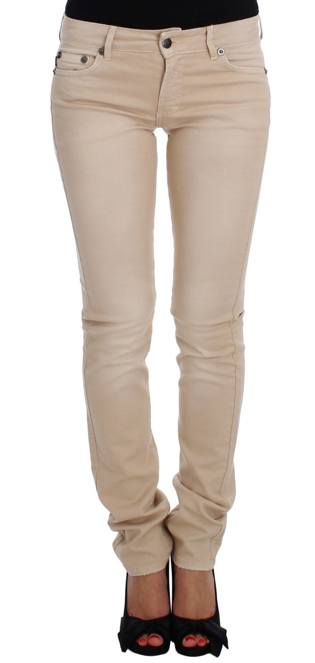  - Beige Cotton Stretch Slim Fit Jeans