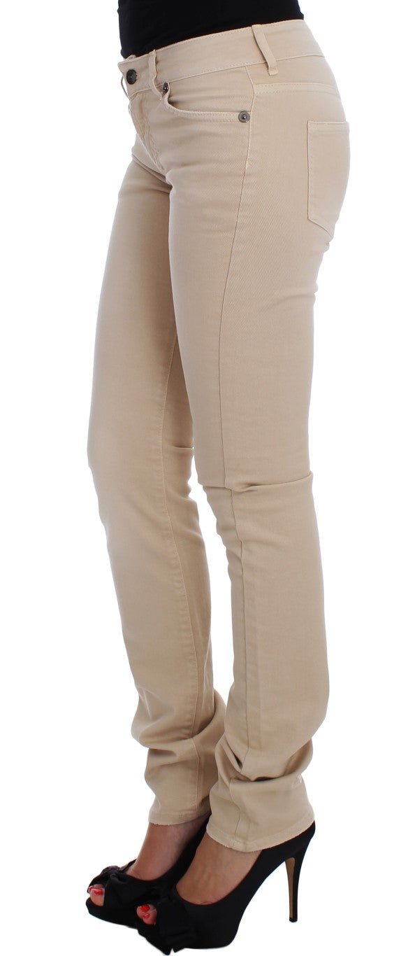  - Beige Cotton Stretch Slim Fit Jeans