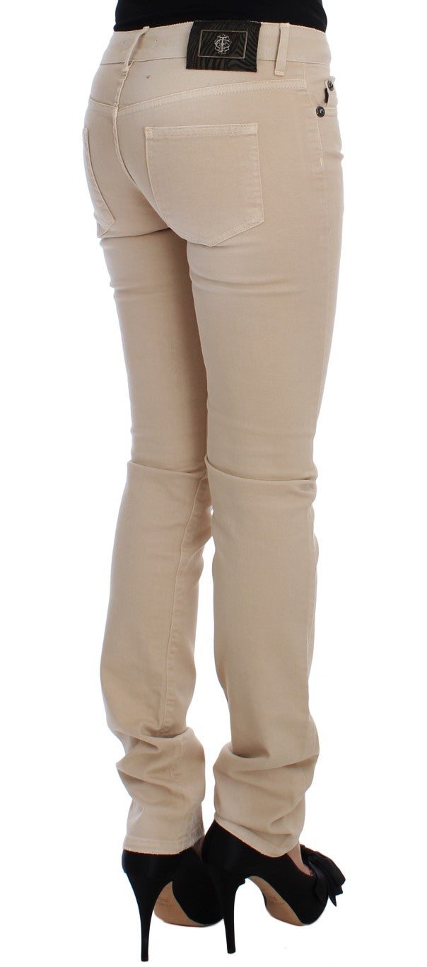  - Beige Cotton Stretch Slim Fit Jeans