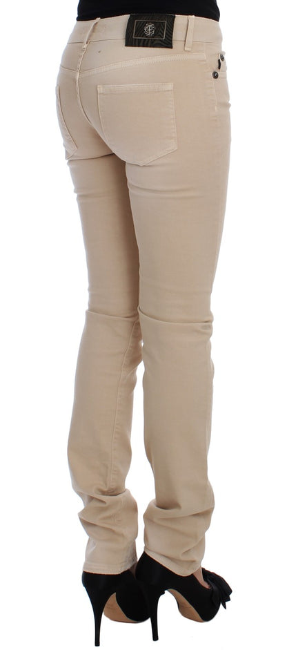  - Beige Cotton Stretch Slim Fit Jeans