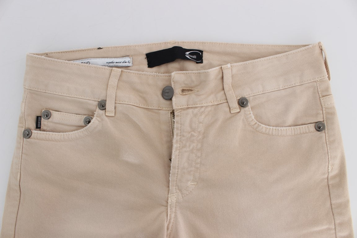  - Beige Cotton Stretch Slim Fit Jeans