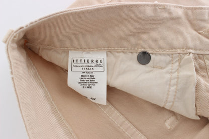  - Beige Cotton Stretch Slim Fit Jeans