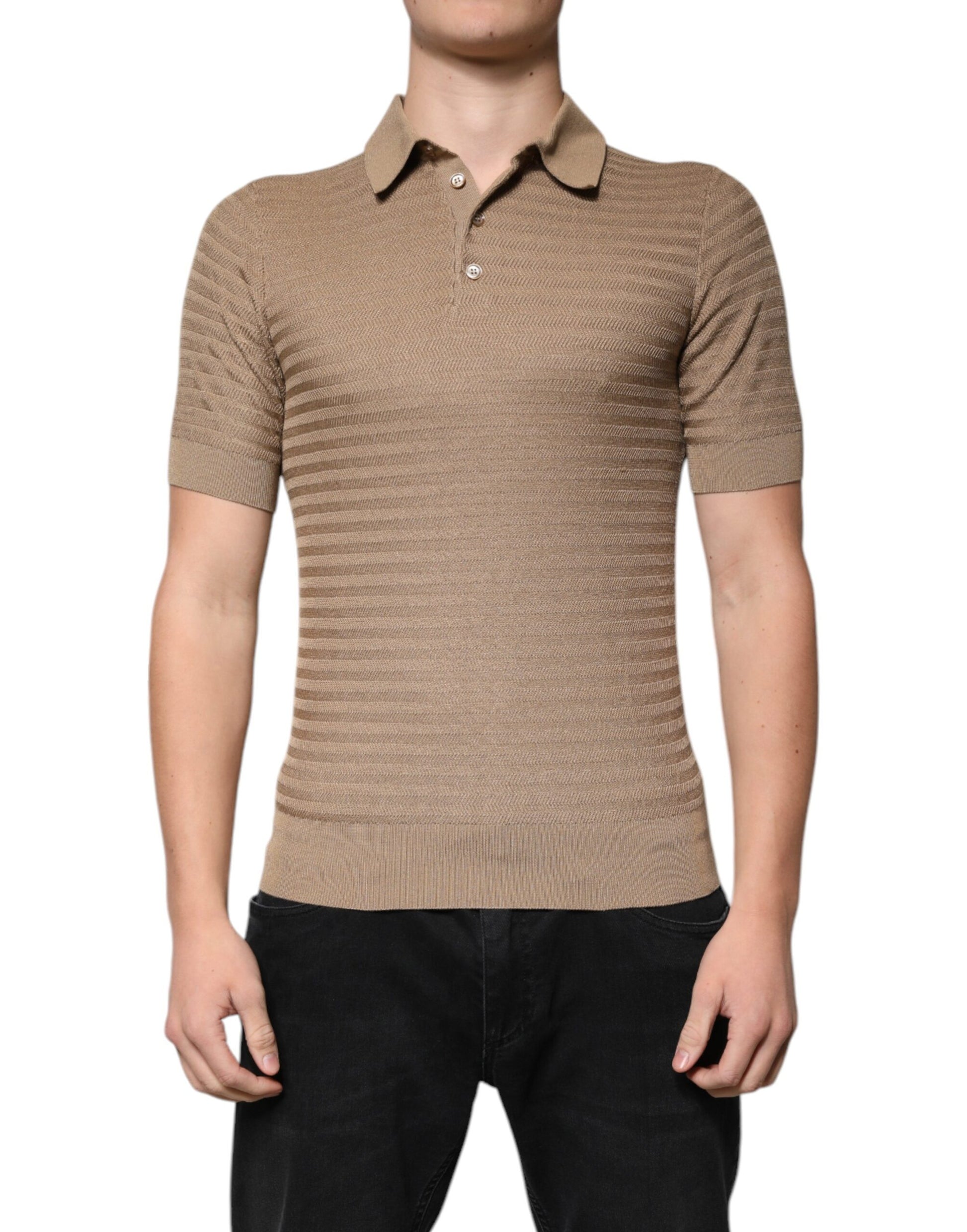 Dolce & Gabbana Brown Silk Collared Short Sleeve Polo T-shirt