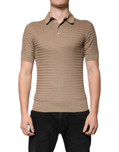 Dolce & Gabbana Brown Silk Collared Short Sleeve Polo T-shirt
