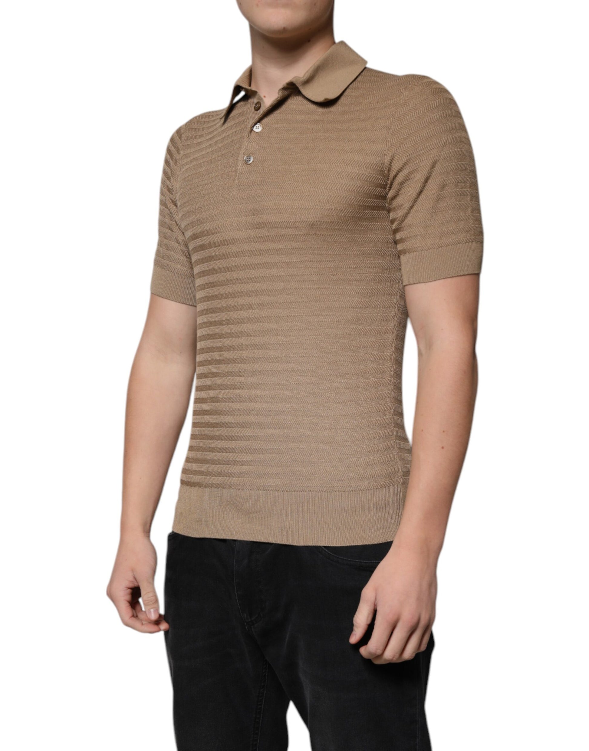 Dolce & Gabbana Brown Silk Collared Short Sleeve Polo T-shirt
