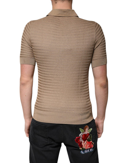 Dolce & Gabbana Brown Silk Collared Short Sleeve Polo T-shirt