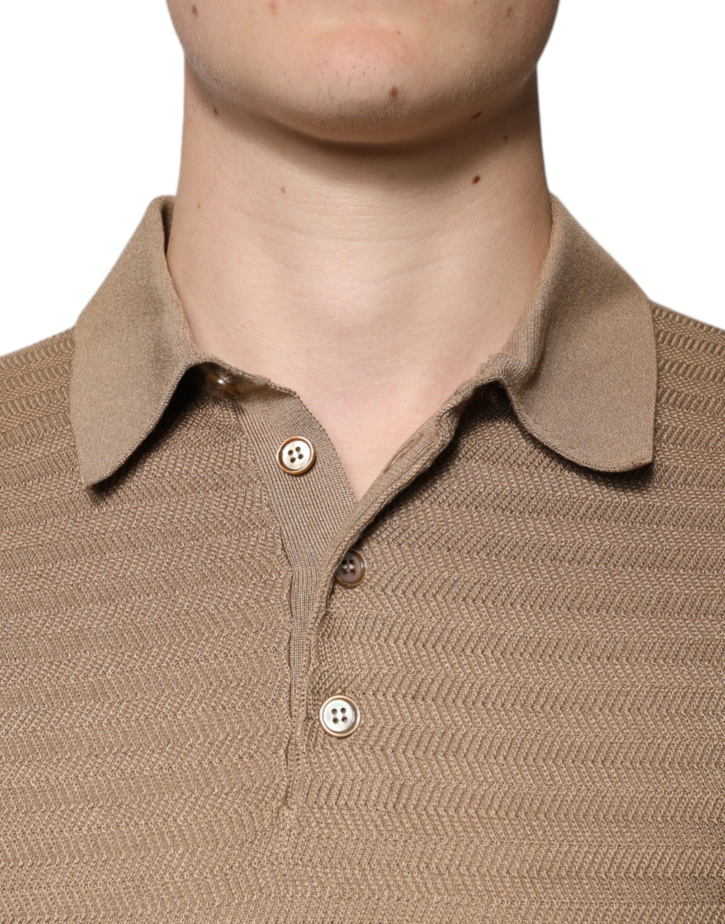 Dolce & Gabbana Brown Silk Collared Short Sleeve Polo T-shirt