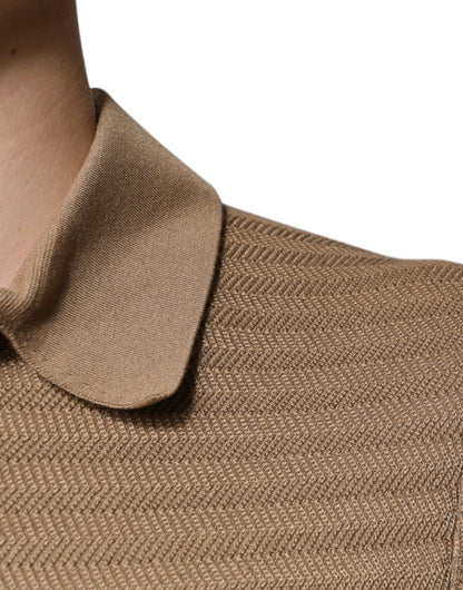 Dolce & Gabbana Brown Silk Collared Short Sleeve Polo T-shirt