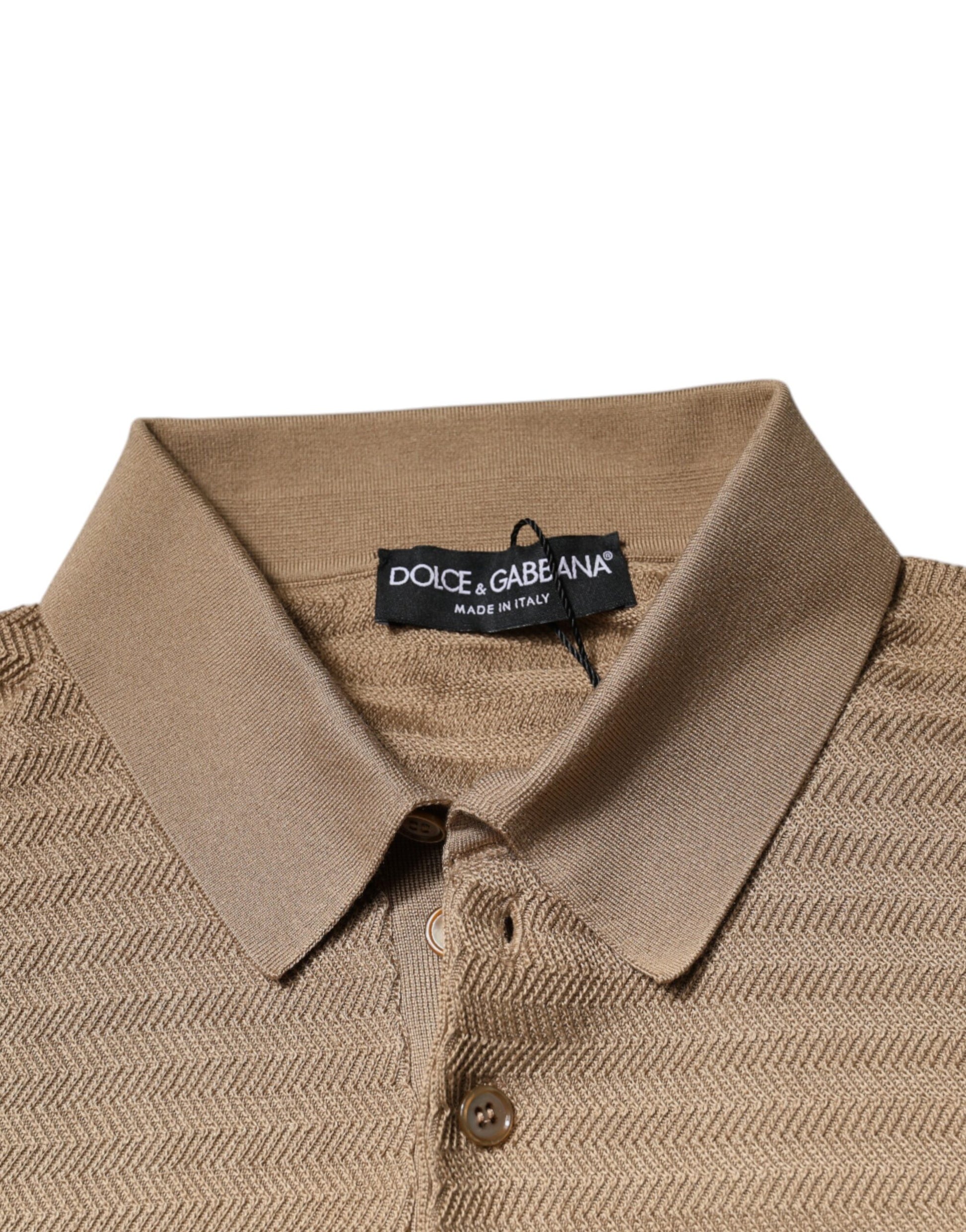 Dolce & Gabbana Brown Silk Collared Short Sleeve Polo T-shirt