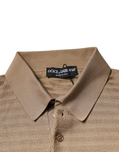 Dolce & Gabbana Brown Silk Collared Short Sleeve Polo T-shirt
