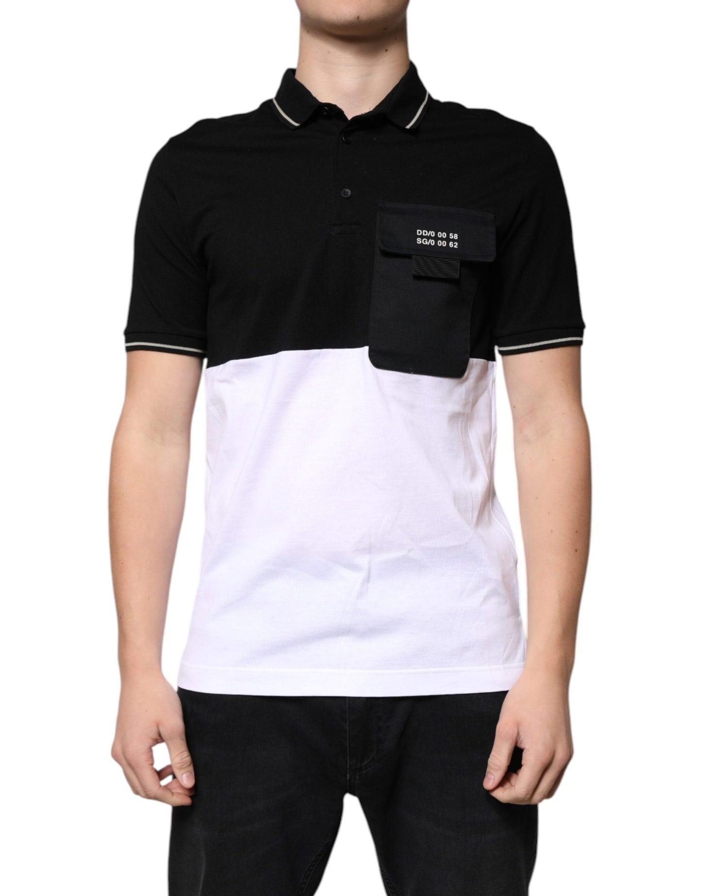 Dolce & Gabbana Black and White Cotton Short Sleeves Polo T-shirt