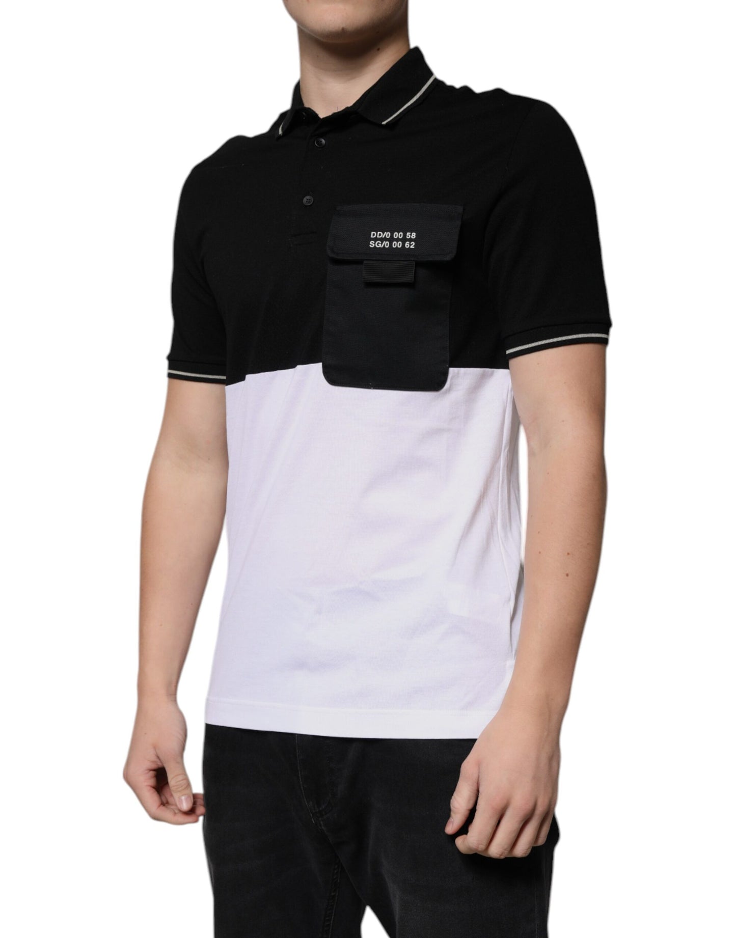 Dolce & Gabbana Black and White Cotton Short Sleeves Polo T-shirt