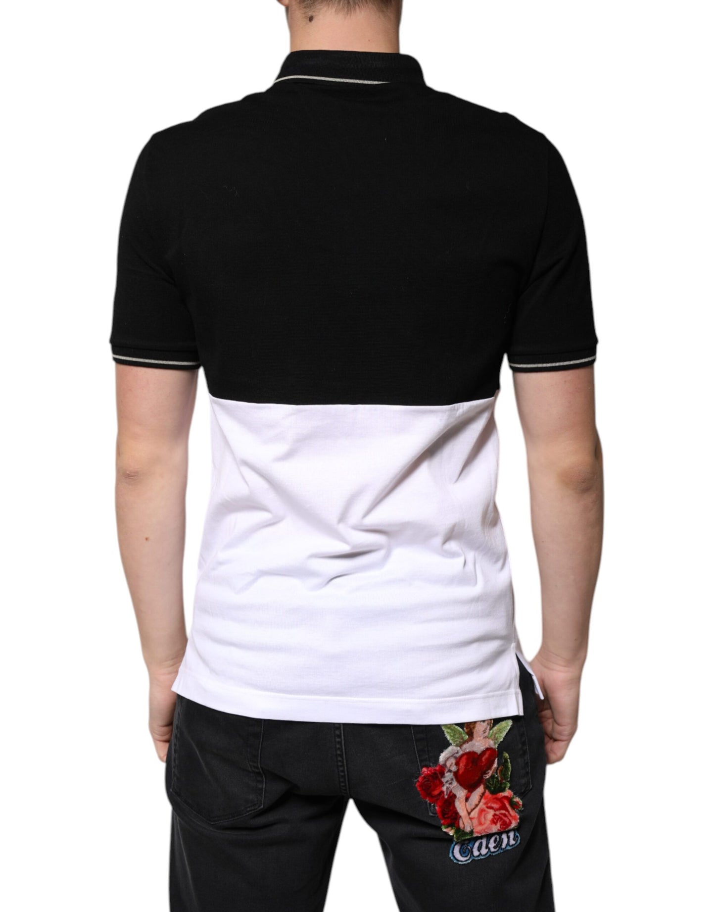 Dolce & Gabbana Black and White Cotton Short Sleeves Polo T-shirt