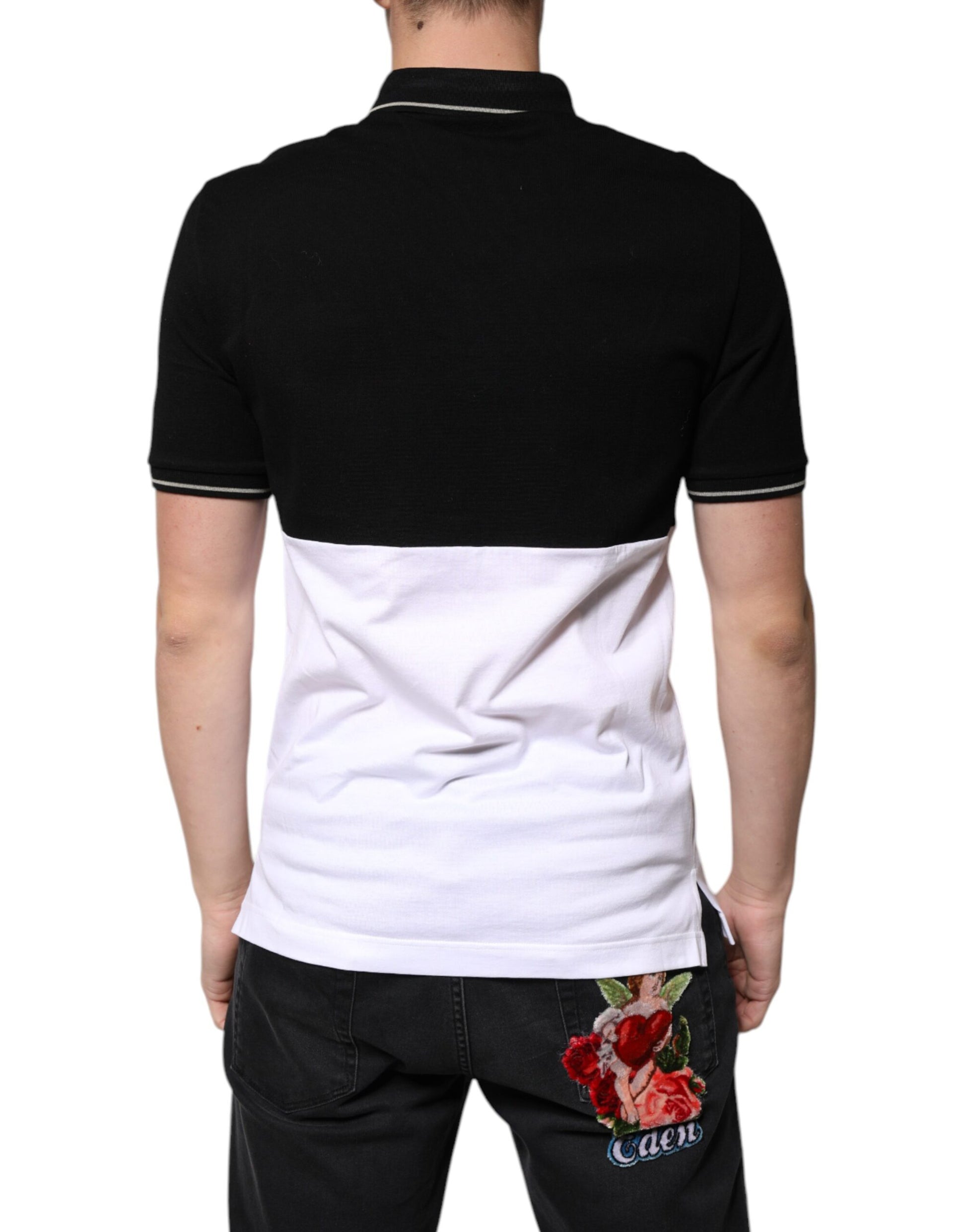 Dolce & Gabbana Black and White Cotton Short Sleeves Polo T-shirt