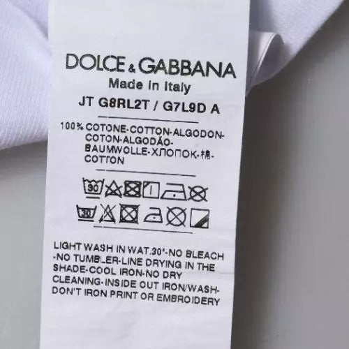 Dolce & Gabbana Men's White Logo Print Cotton Crew Neck T-shirt