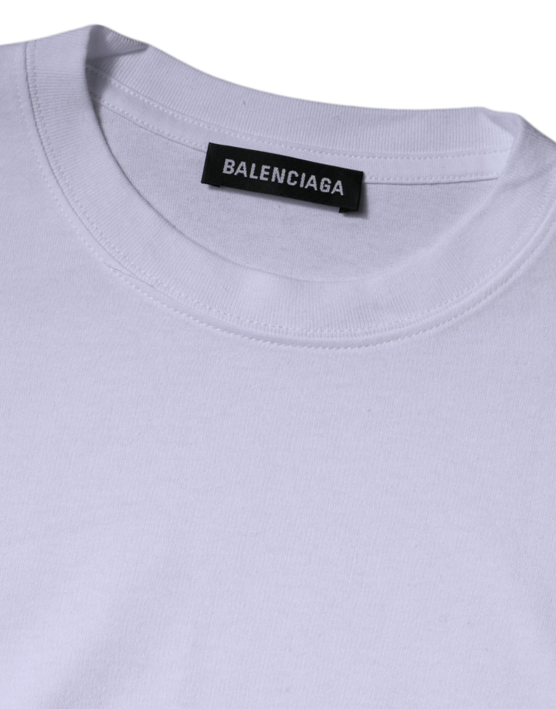 Balenciaga White Logo Cotton Jersey Crew Neck Short Sleeve T-Shirt