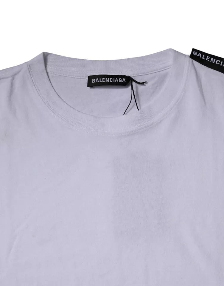 Balenciaga White Logo Cotton Jersey Crew Neck Short Sleeve T-Shirt