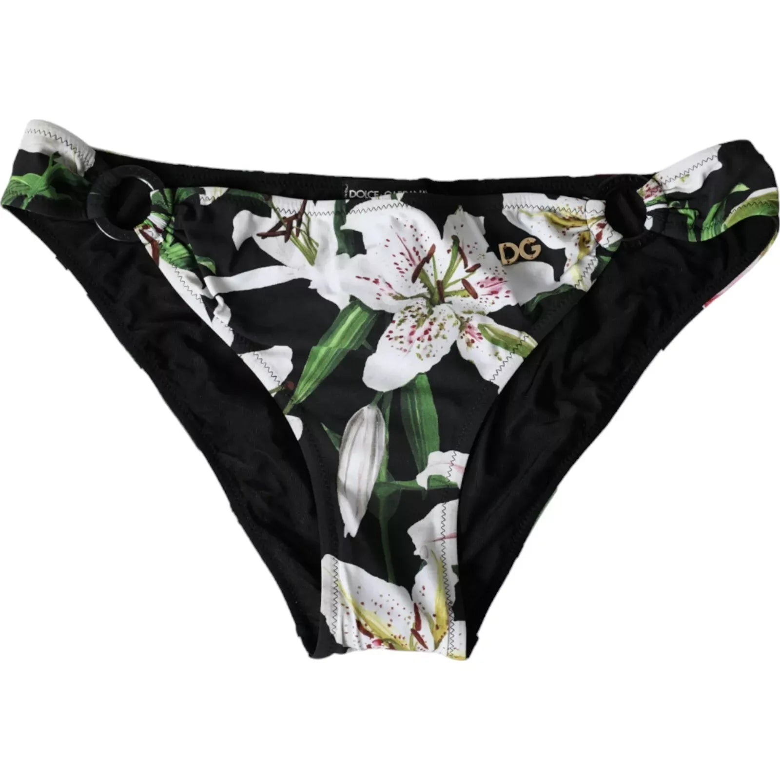 Dolce & Gabbana Black Lily Print Bikini Bottom