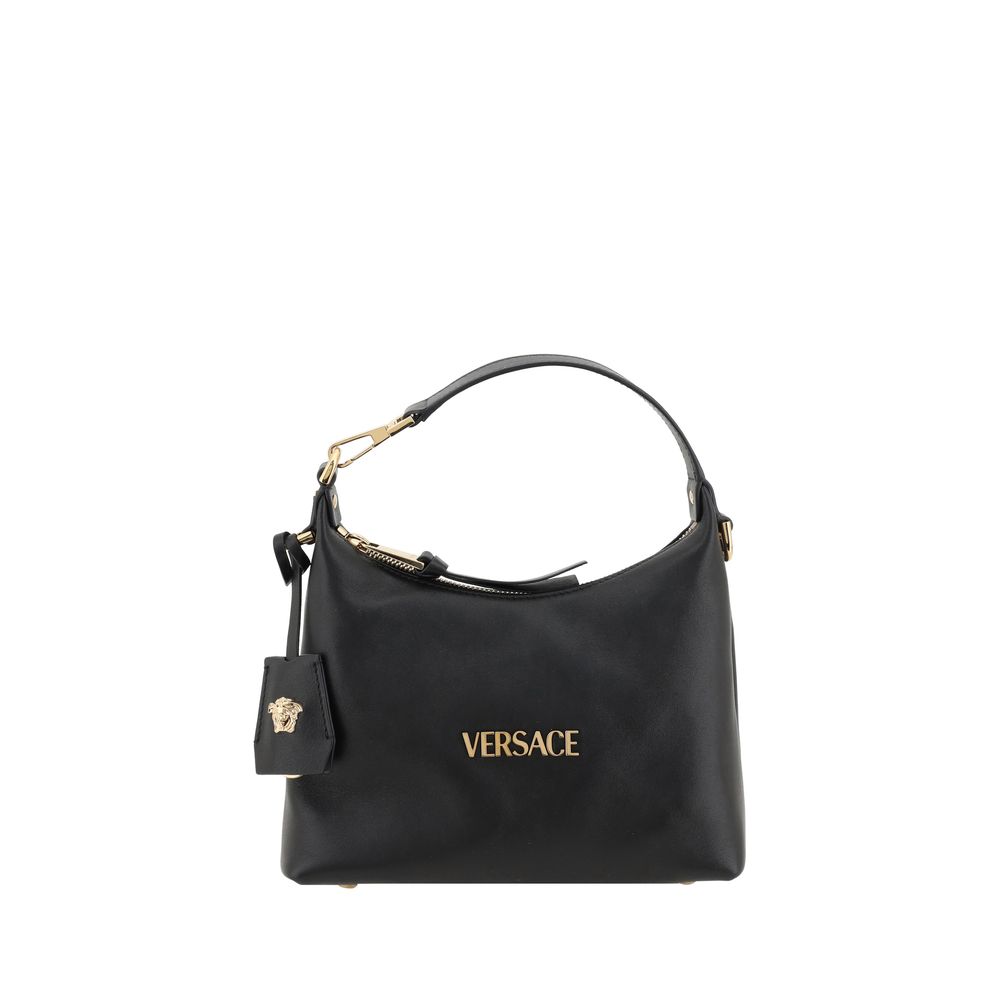 Versace Black Leather Hobo Handbag