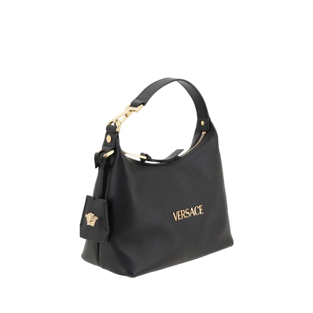 Versace Black Leather Hobo Handbag