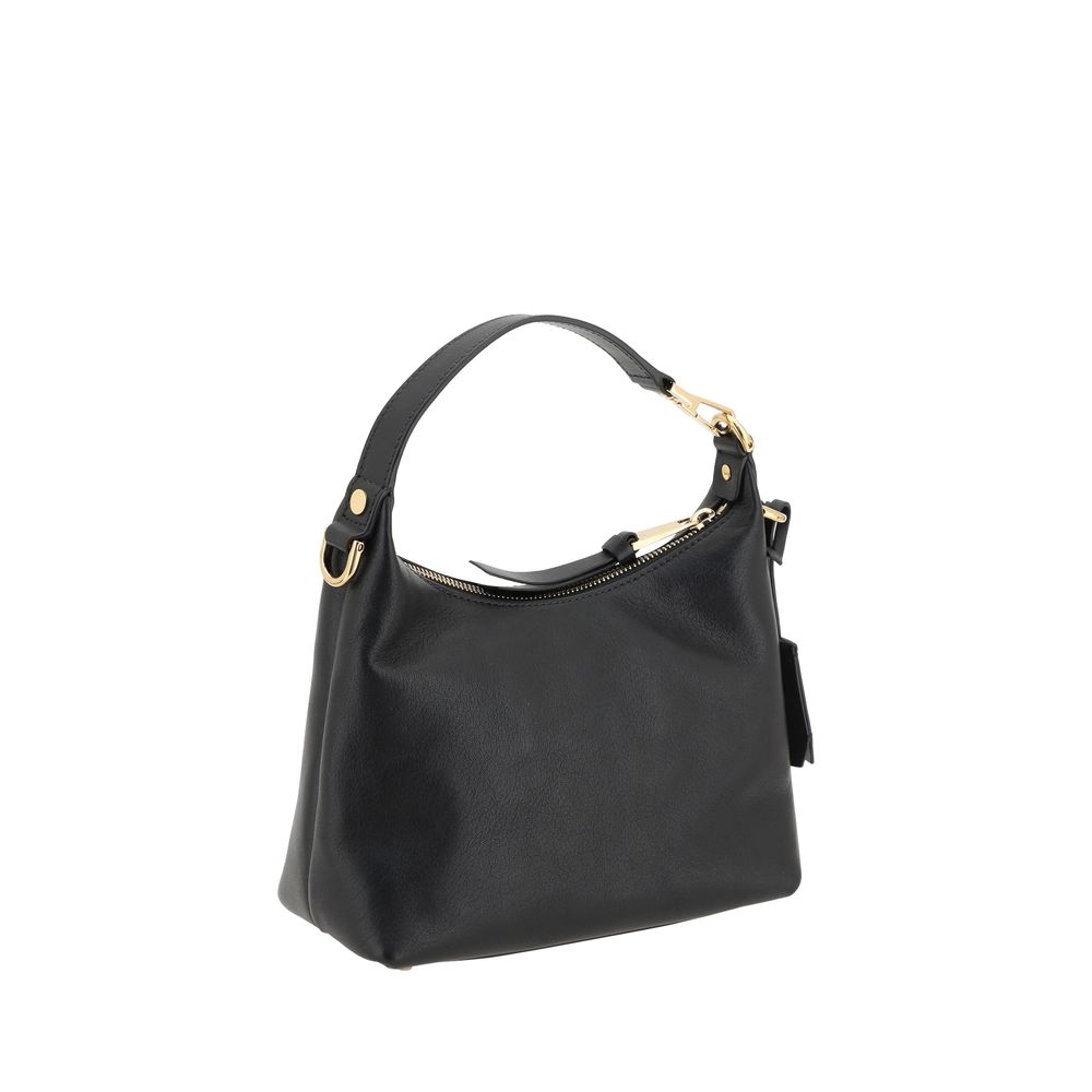 Versace Black Leather Hobo Handbag