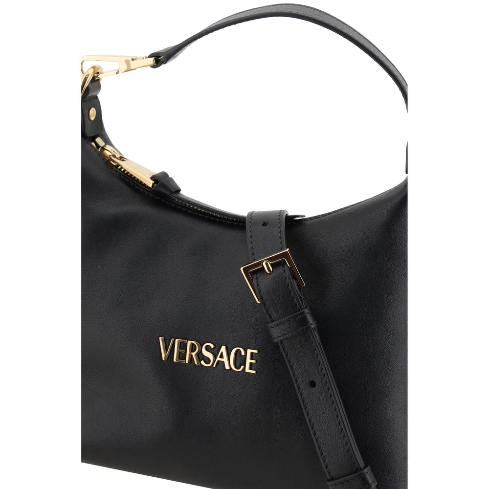 Versace Black Leather Hobo Handbag