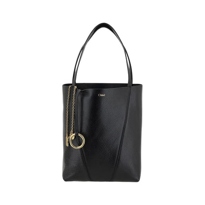 Chloé Spin Shoulder Bag in Black Grained Leather
