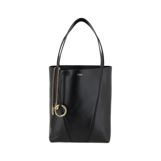 Chloé Spin Shoulder Bag in Black Grained Leather