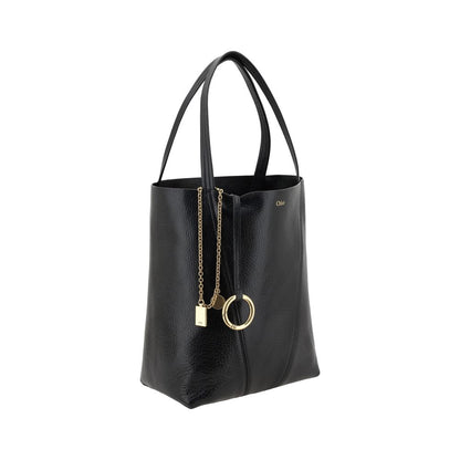 Chloé Spin Shoulder Bag in Black Grained Leather