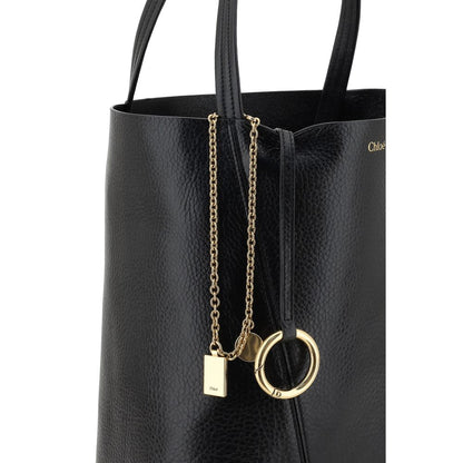 Chloé Spin Shoulder Bag in Black Grained Leather