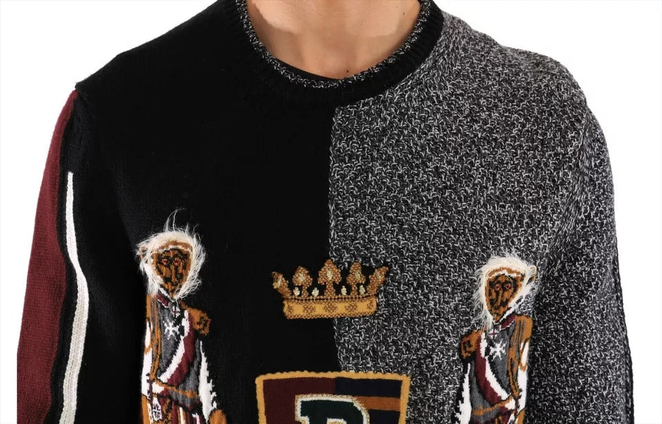 Dolce & Gabbana Multicolor KING Knight Monkey Knitted Cashmere - check Wool Sweater